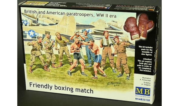 Friendly boxing match. British and American paratroopers